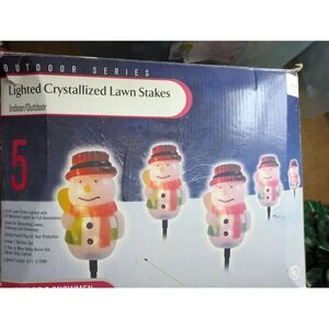 Outdoor Series Lighted Crystallized Snowman Lawn Stakes Christmas Decor Set of 5